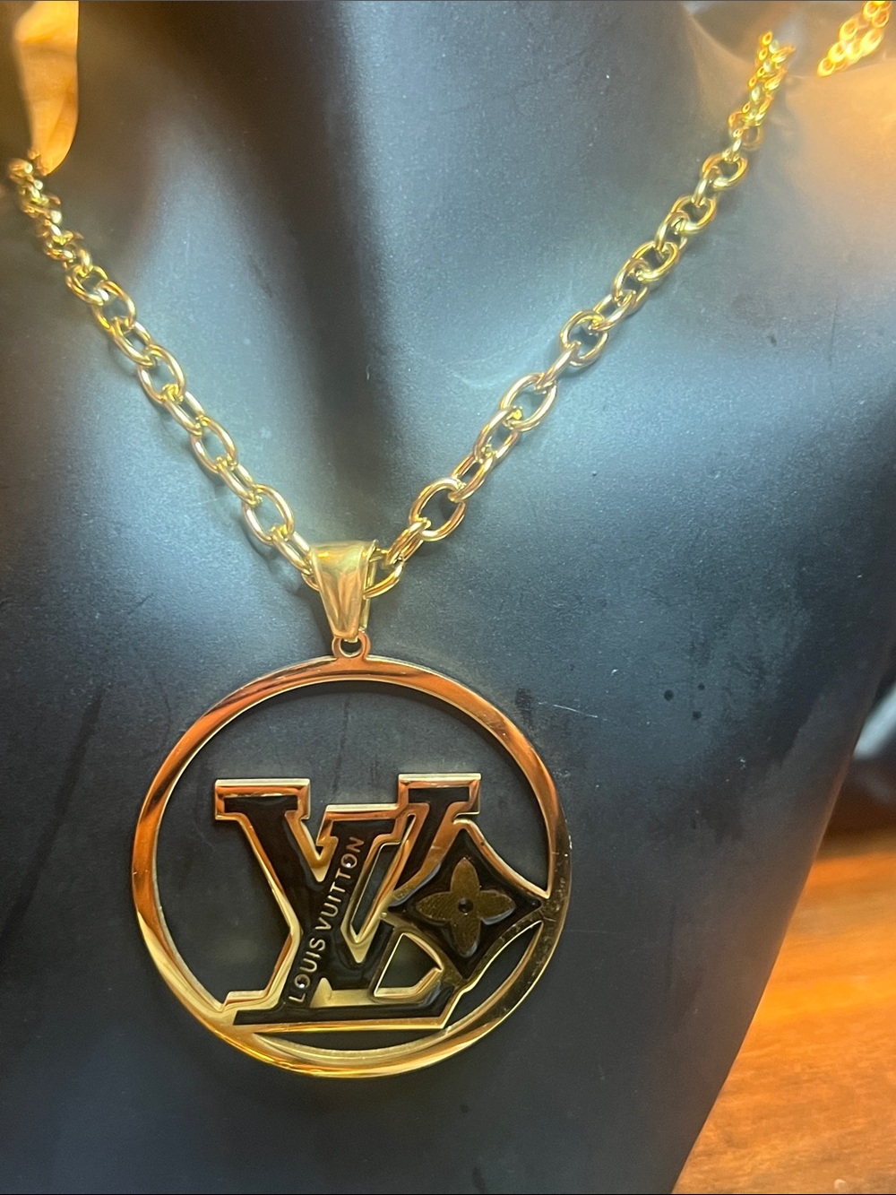 Gold and Black Stainless Steel Circle Pendant Necklace